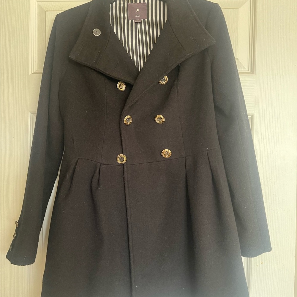 Forever 21 Black Double-Breasted Pea Coat